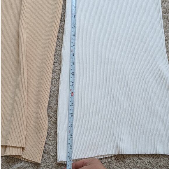 Ronny Kobo Two Tone Ribbed Knit Wide Leg Coloroblock Cream/White Pants, size S - Picture 5 of 7